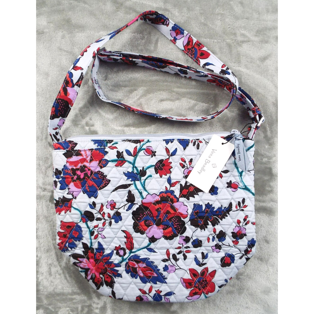 VERA BRADLEY Gray Bucket Crossbody Floral Flowers Top Zip Adjustable Strap NWT